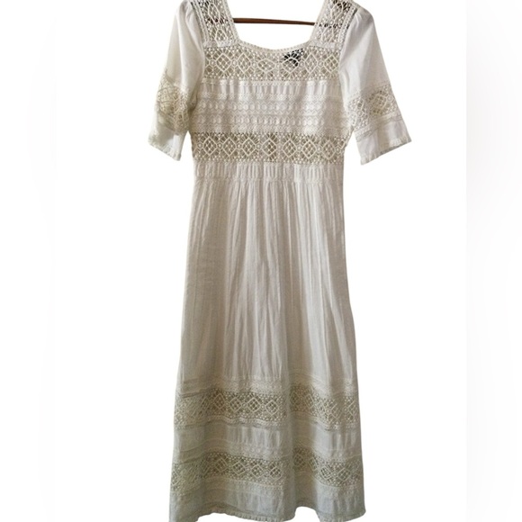 Topshop Cream Midi Sundress Square Neck Short Sleeves - Picture 1 of 3